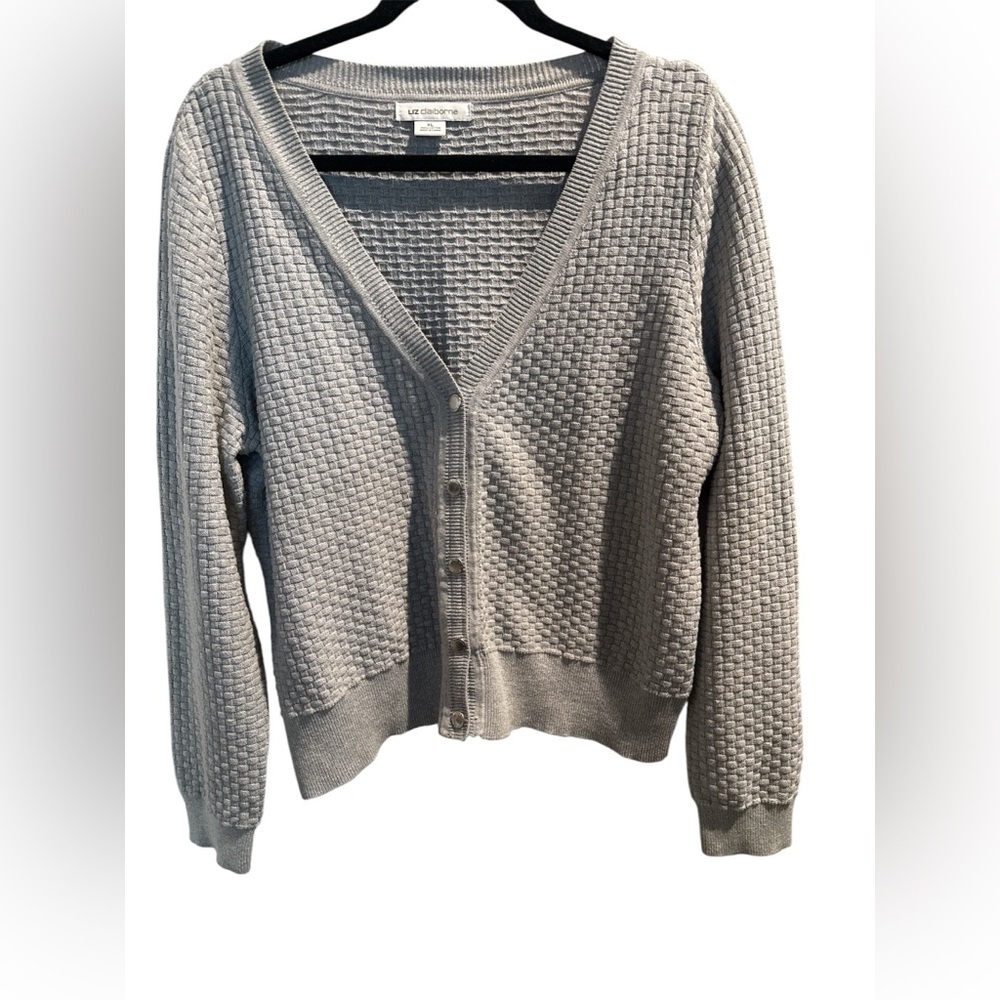 Liz Claiborne Gray Textured Knit Cardigan XL 100% Cotton